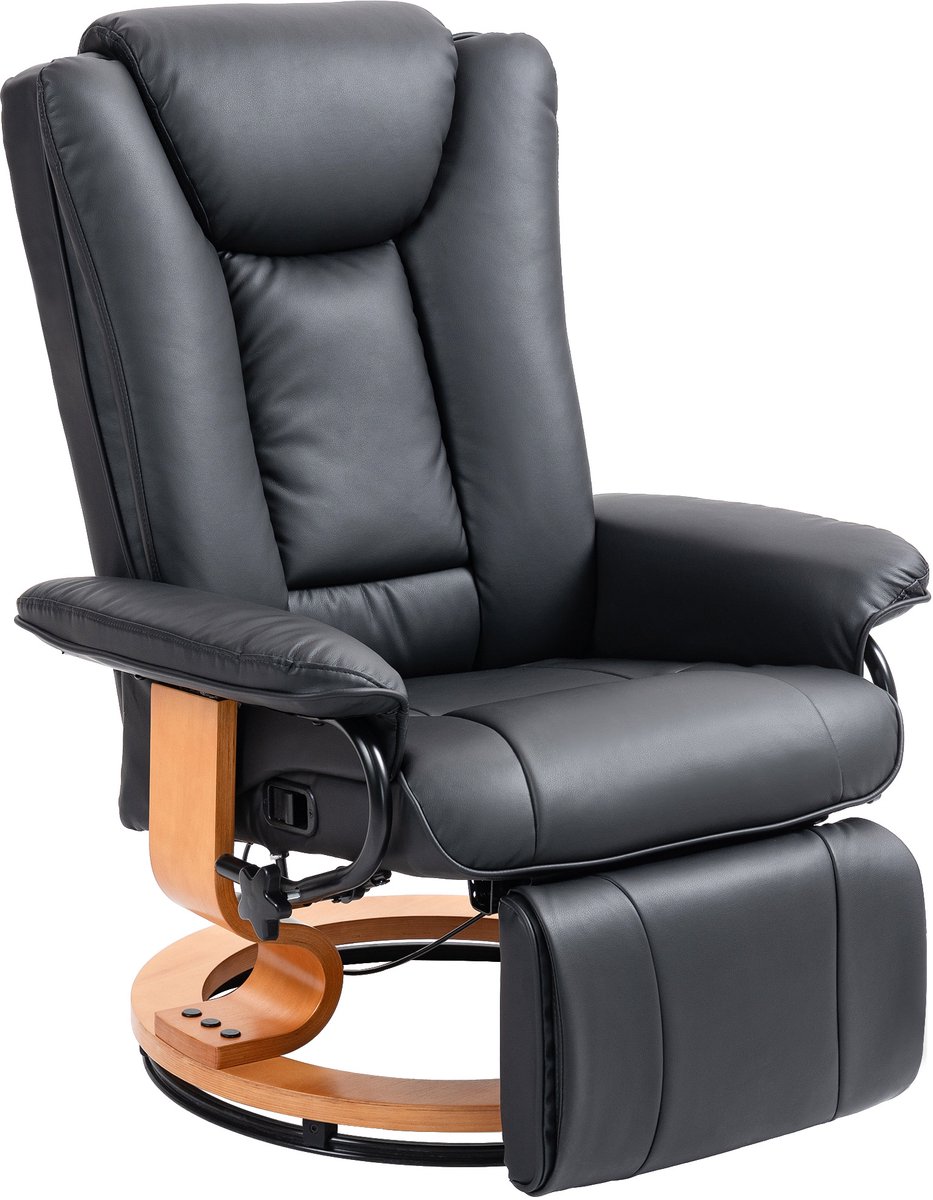 Homona Relaxfauteuil - Met voetensteun, 360° draaibaar en 135° verstelbaar - Kunstleer - 78 x 88 x 103 cm - Zwart