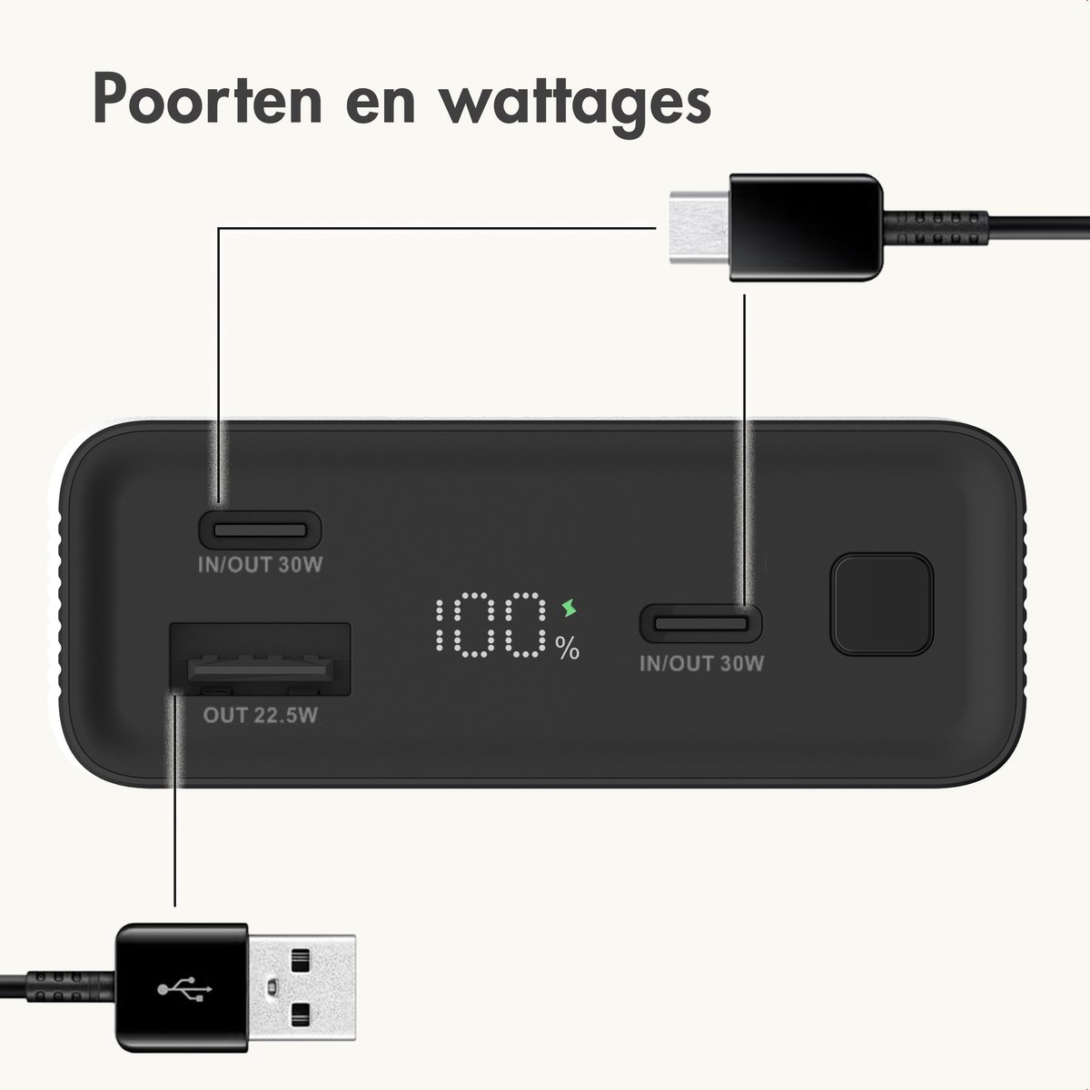 imoshion® Powerbank 20000 mAh - 30W Ultra Snellader - 4x Smartphone Opladen - USB C / USB A - Powerbanks - Universeel - Quick Charge 3.0 en Power Delivery — cadeau in Telefoon & Tablet - foto 4