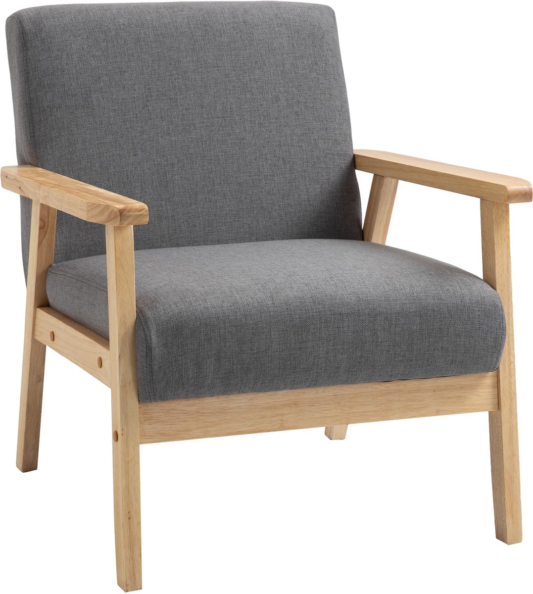 Homona Fauteuil in Scandinavisch design - Met kussens - Massief houten frame - 64 x 70 x 72 cm - Grijs/Natuur