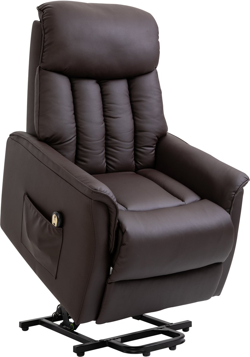 Homona Elektrische sta-opfauteuil - Met afstandsbediening en zijvak - Kunstleer - 80 x 94 x 104 cm - Bruin
