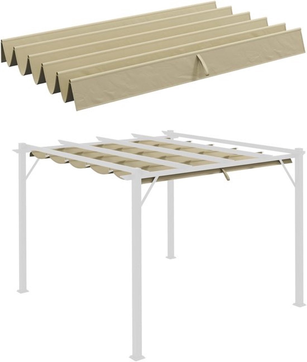 Vervangend dak voor pergola van 3x3 m, 250x255 cm, beige polyester, waterdicht, met 10 afwateringsgaten, ademend en UV-beschermd voor tuin en terras
