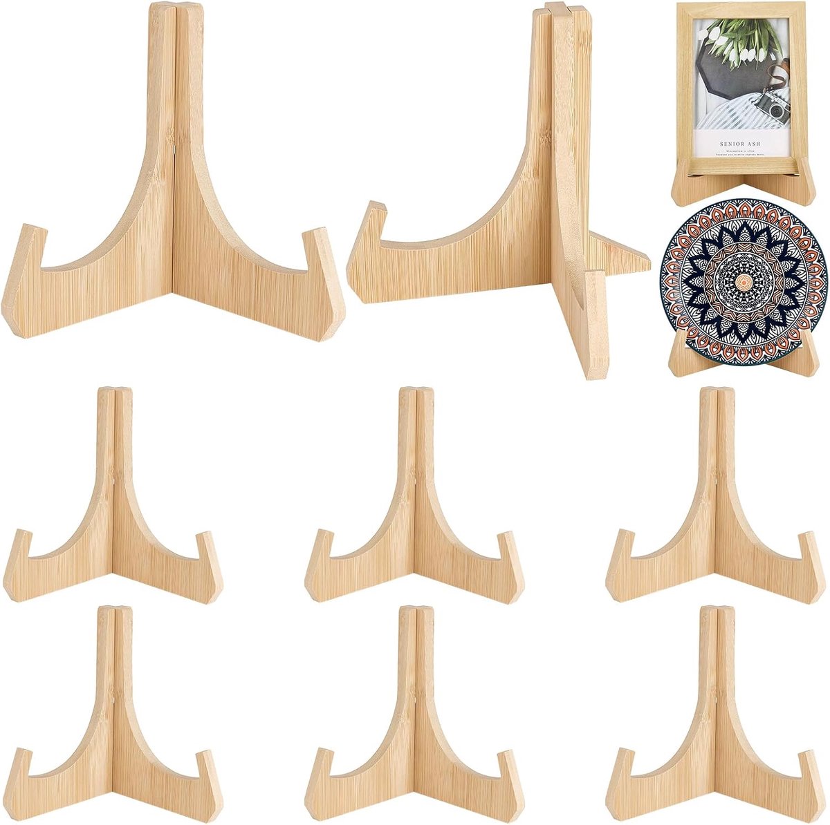 6 stuks bamboe bordenstandaard, 160 mm, afneembaar bamboe platenrek voor het opbergen van platen, bamboe - ShopVlot