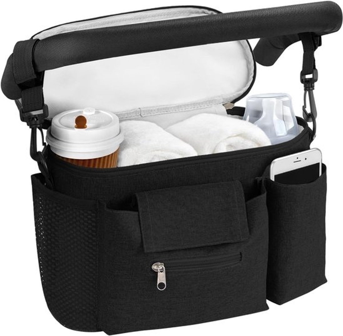 Kinderwagen Organizer met Aanraakscherm - Verstelbare Schouderband - Luiers, Flessen en Sleutels