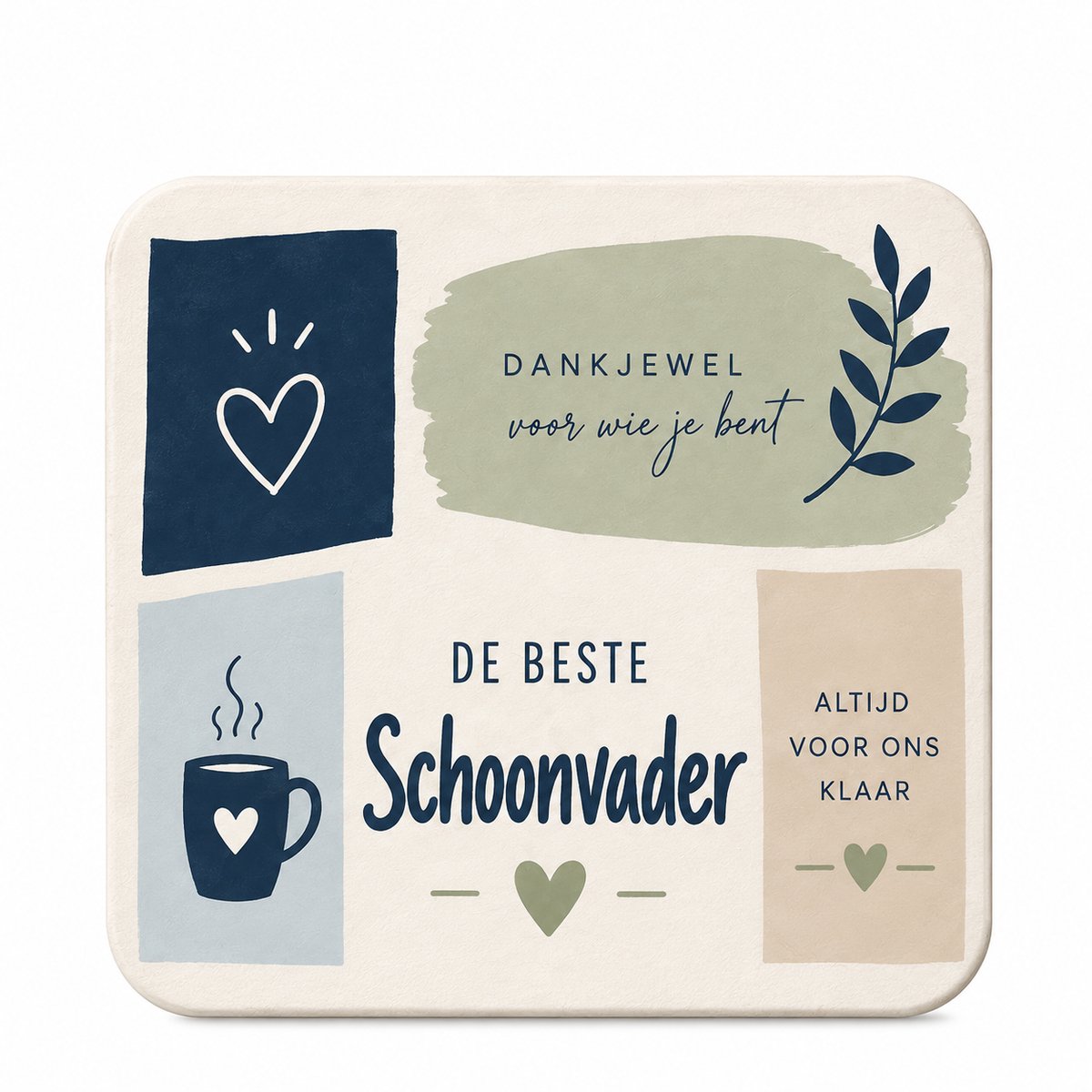 De Beste Schoonvader MDF onderzetter – 10 x 10 cm – Cadeau voor Schoonvader – Vierkante Onderzetter met Lief Design