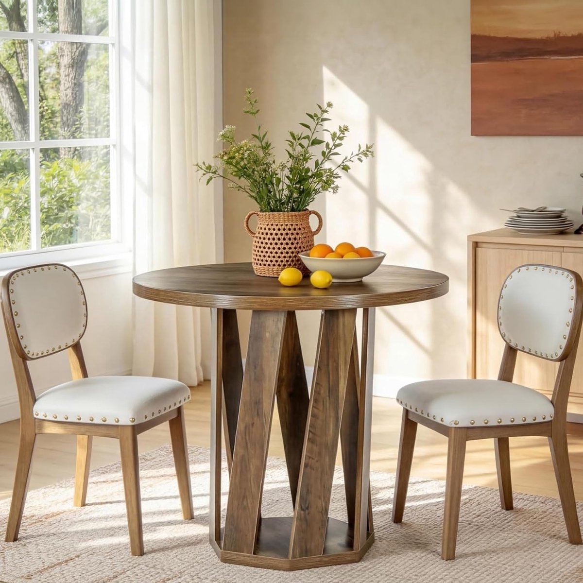 Kleine Ronde Eettafel voor 2-4 Personen, 80 cm Rustieke Houten Keukentafel in Landelijke Stijl, Ideaal voor Eetkamers, Kleine Ruimtes en Woonkamers, Rustiek Bruin