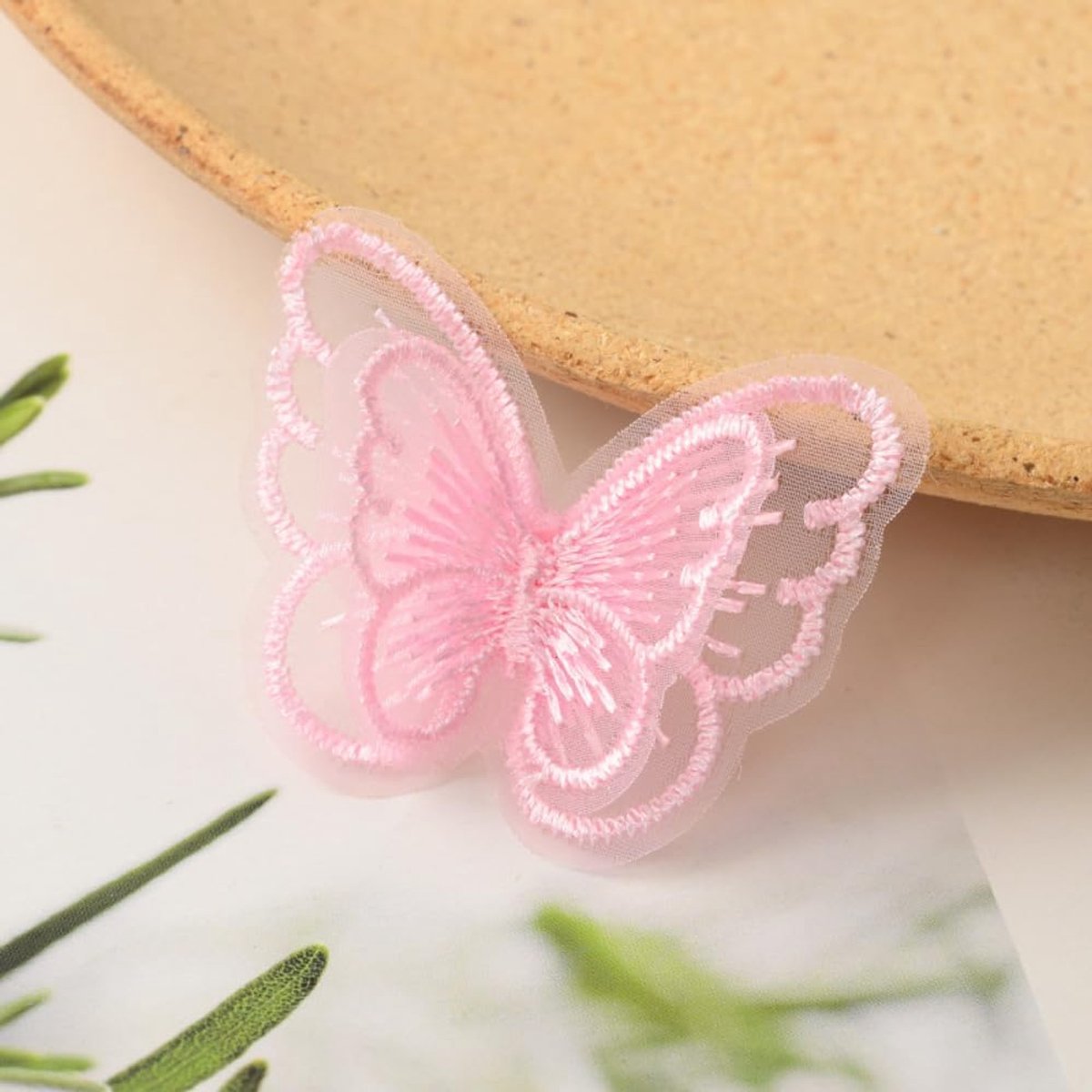 30 stuks borduurwerk, naaien, opstrijken, vlinderpatches, kanten applicaties, organza lace-applicaties, patches, voor reparatie, decoreren van jurken, lichtroze