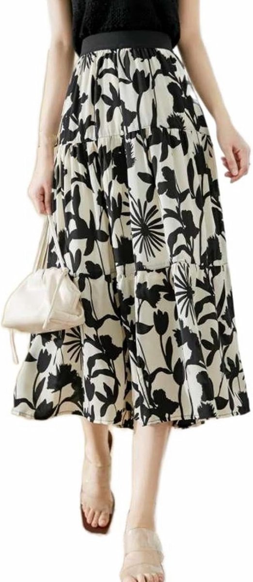 Damesrok Van Chiffon Met Hoge Taille - Zomerse, Mooie Gedrapeerde A-Lijnrok Met Inktprint, Damesachtig En Klein, Passend Bij Elkaar, Slank, Zacht En Huidvriendelijk Paraplurok, Fotokleur, L