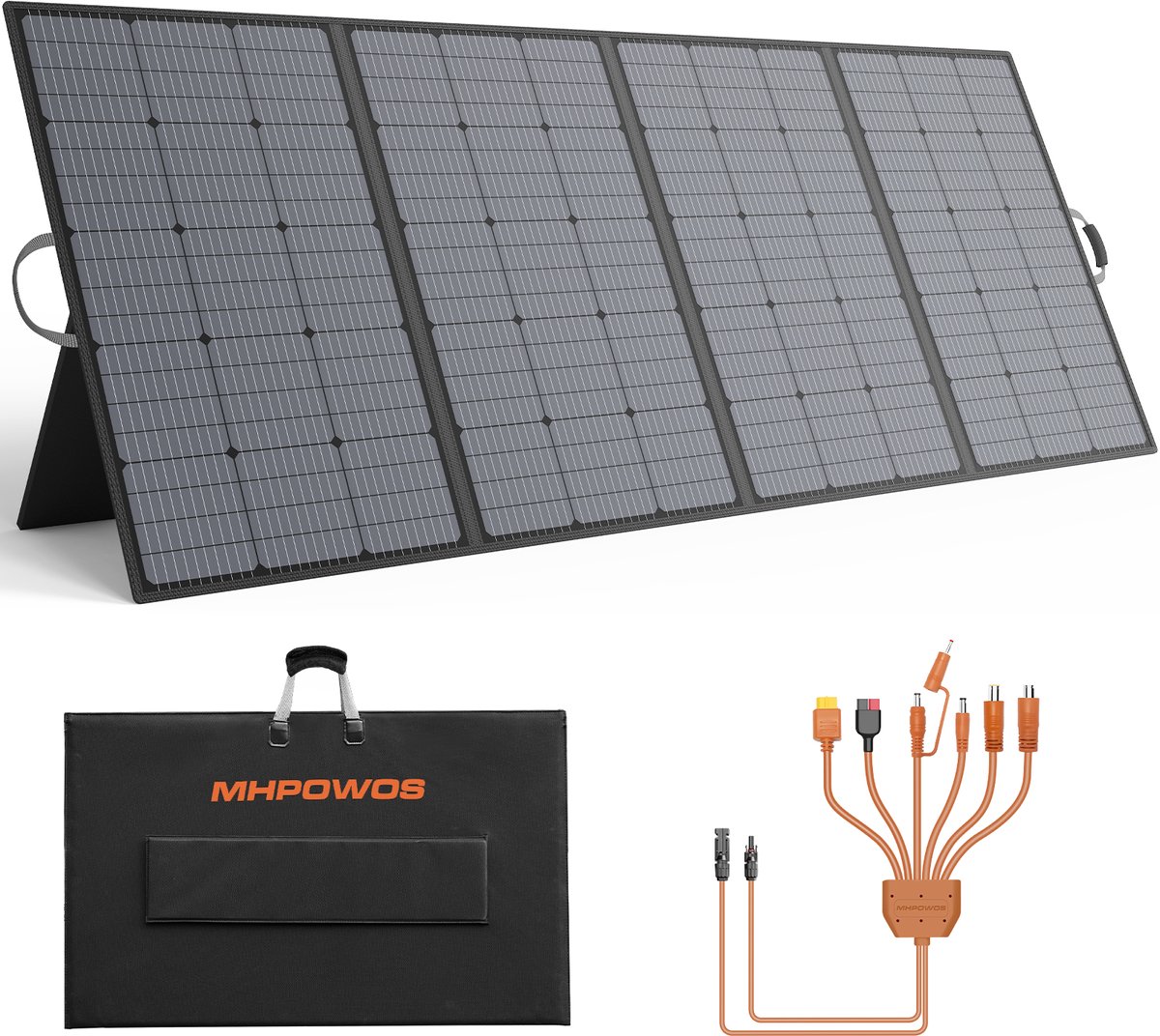 MHPOWOS 400W Vouwbaar Zonnepaneel, 23,5% Rendement Draagbaar Zonnepaneel IP67 Waterdicht met 3 Steunen & MC4 Kabel voor Kamperen, Caravan, Noodstroom