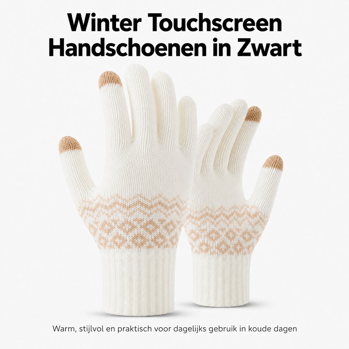 Touchscreen Handschoenen - Warme Winterhandschoenen voor Smartphone en Telefoon - Comfortabele Handschoenen met Touchscreen Vingertoppen - Geschikt voor Fietsen, Wandelen en Dagelijks Gebruik - Zachte Pasvorm - Wit