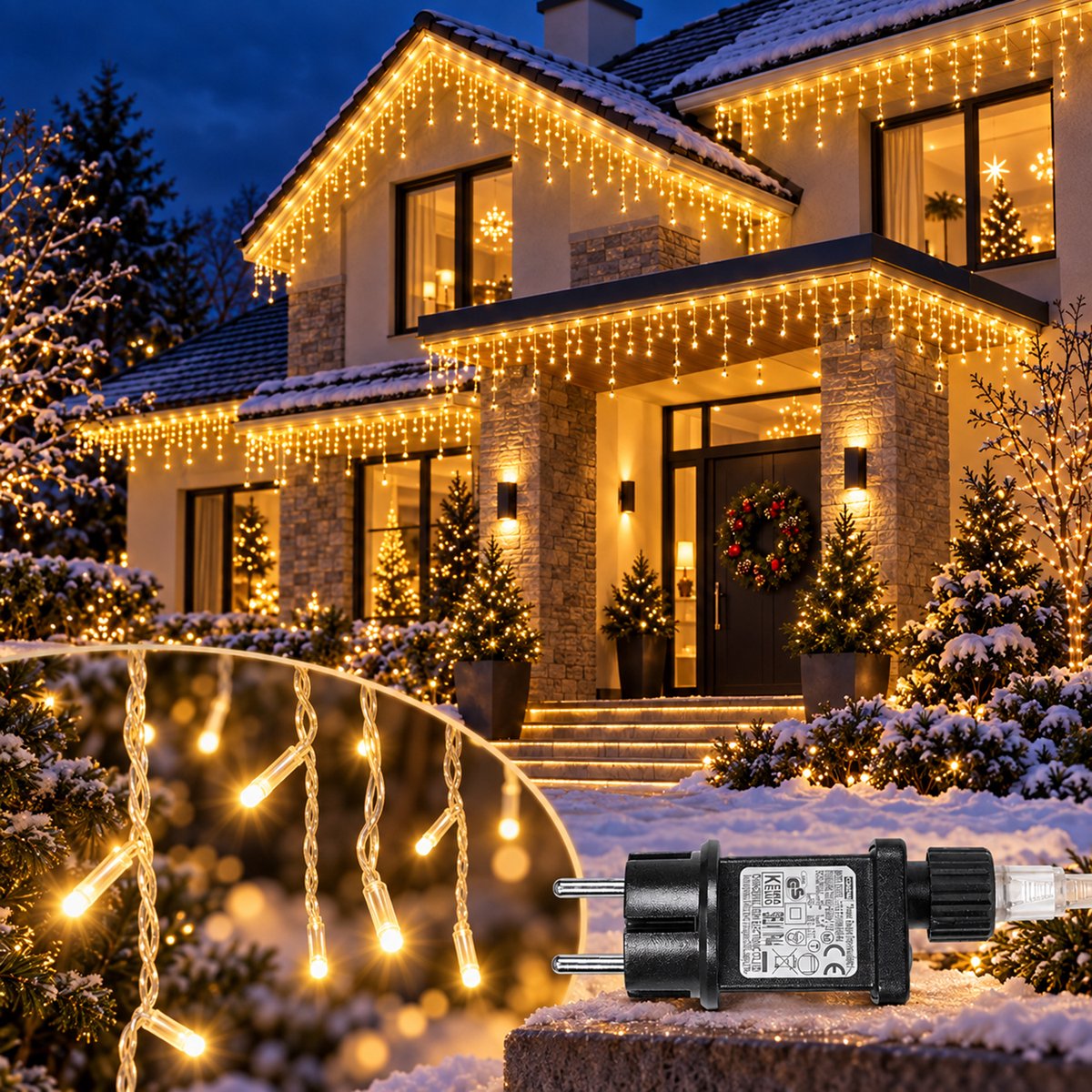 Lapamax IJspegelverlichting Kerstverlichting - LED Lichtgordijn 10 m met 400 LEDs en 64 Hangers - 8 Lichtstanden, Timer en Geheugen - Koppelbaar IP44 - 5 m Aanloopsnoer - Warm Wit - Kerstdecoratie