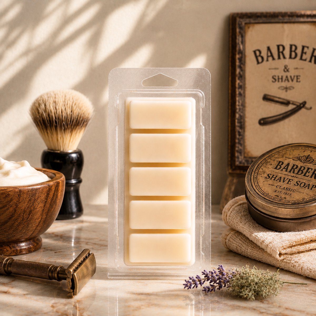 Waxmelts The Old Barber - Snapbar - 55 gram - 100% Sojawas - Handmade - Dierproefvrij - Vegan - Huisparfum - Voor in geurbrander - Waxbrander - Geur in huis - Wax melt - Geurkaars - Parfum