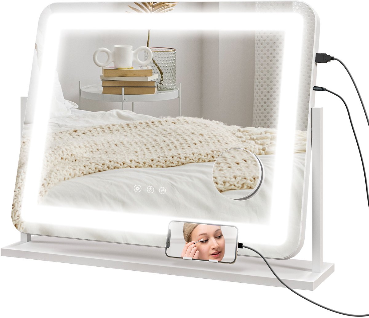 Make-up spiegel - verlichte LED spiegel met verstelbare verlichting voor kaptafel blanco