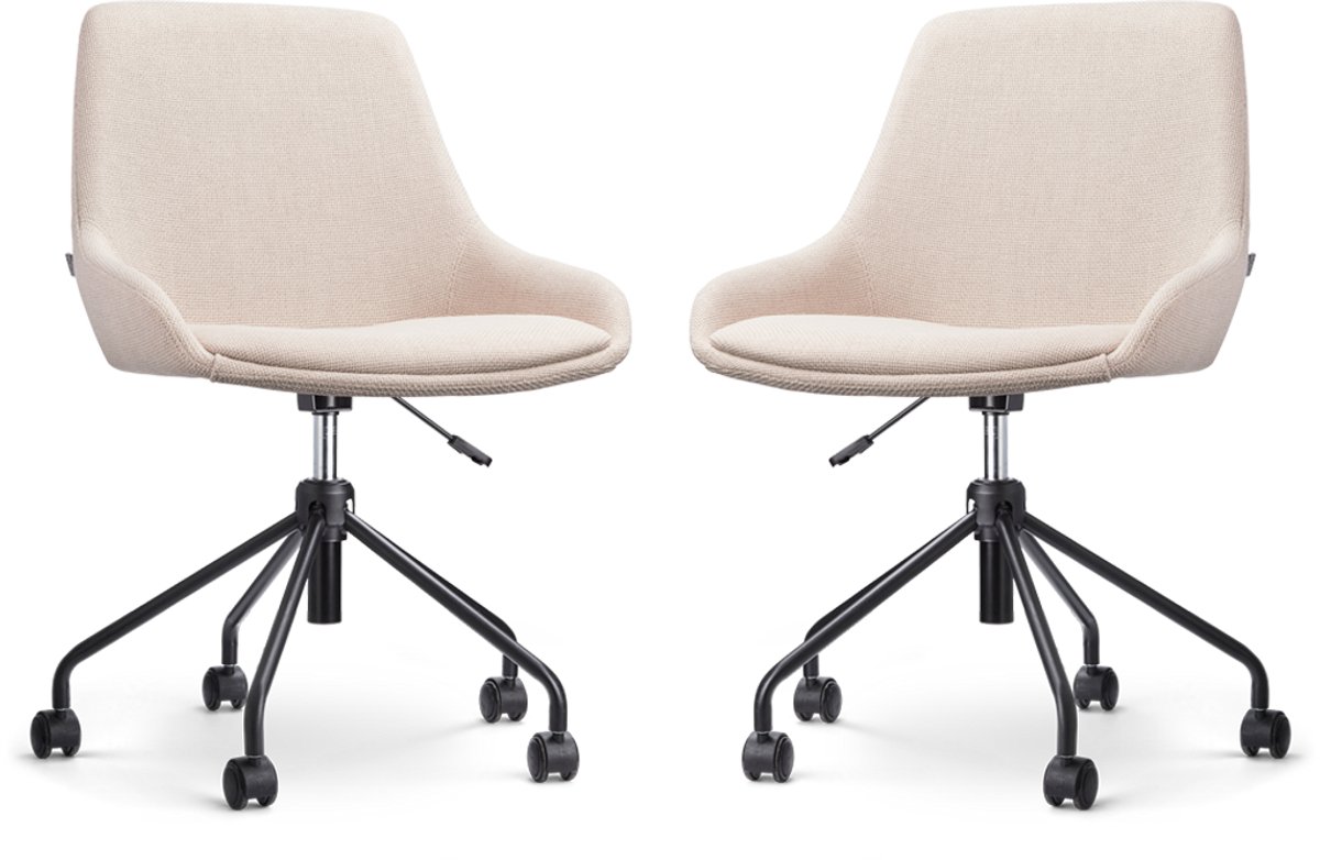 Nolon Nout-Isa Bureaustoelen Set van 2 Beige - Stof - Verstelbaar - Wielen - Zonder Armleuning - Zwart Onderstel Beige - Zwart onderstel