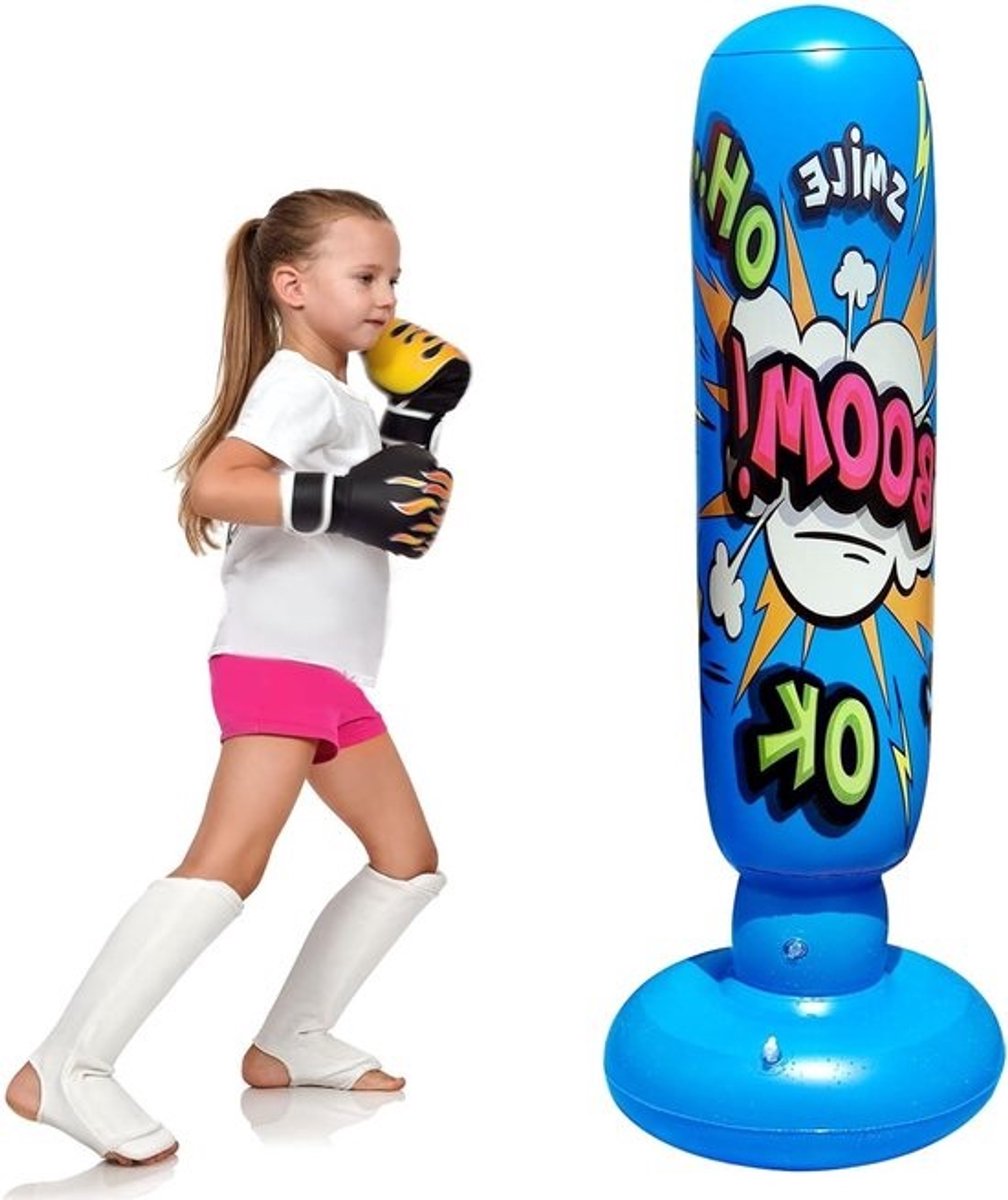 SnelShoppen - Opblaasbare bokszak voor kinderen en tieners - Vrijstaande punchingbag - Ideaal voor karate en boksen - Duurzaam pvc - Blauw