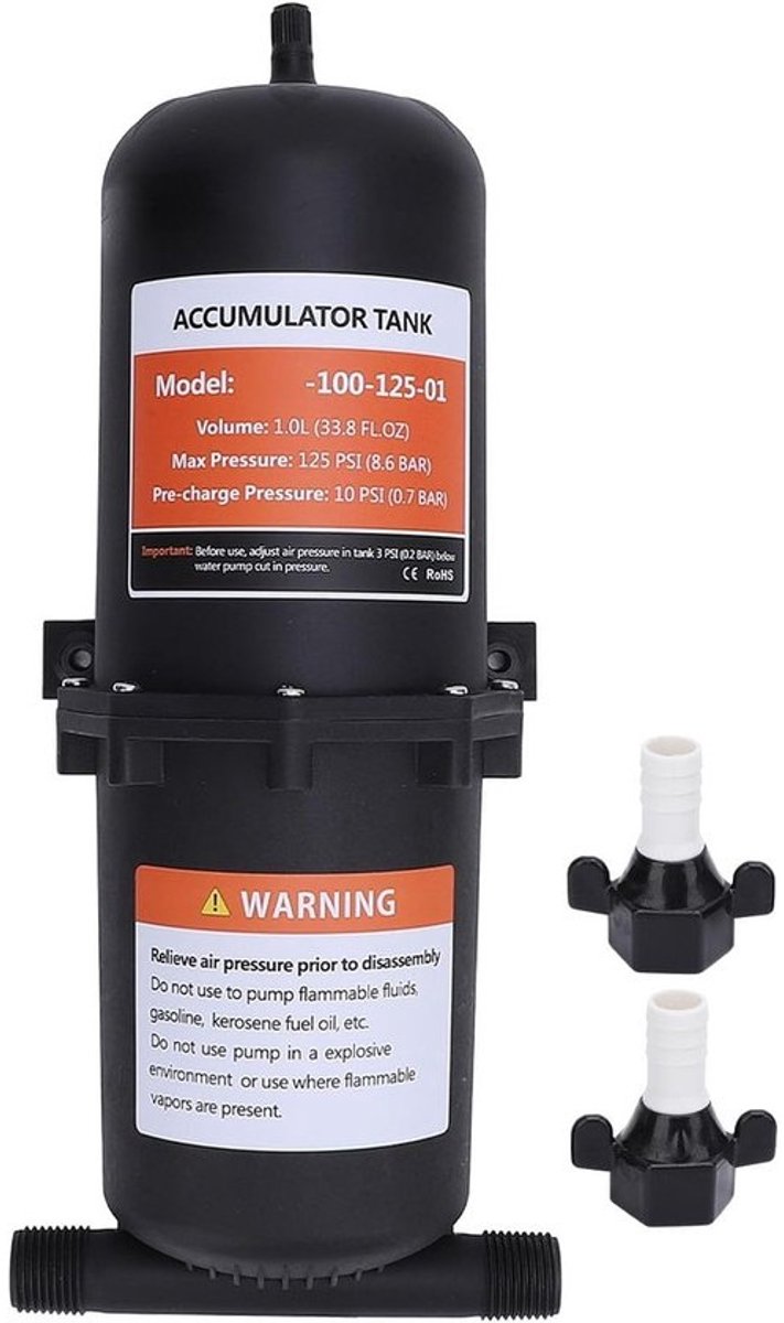 SnelShoppen - Accumulator Tank van 1L - Voor motorhomes, boten, reistrailers en caravans - Aansluiting van 1/2 MNPT - Maximaal 125 PSI - Stabiele waterstroom - Ide