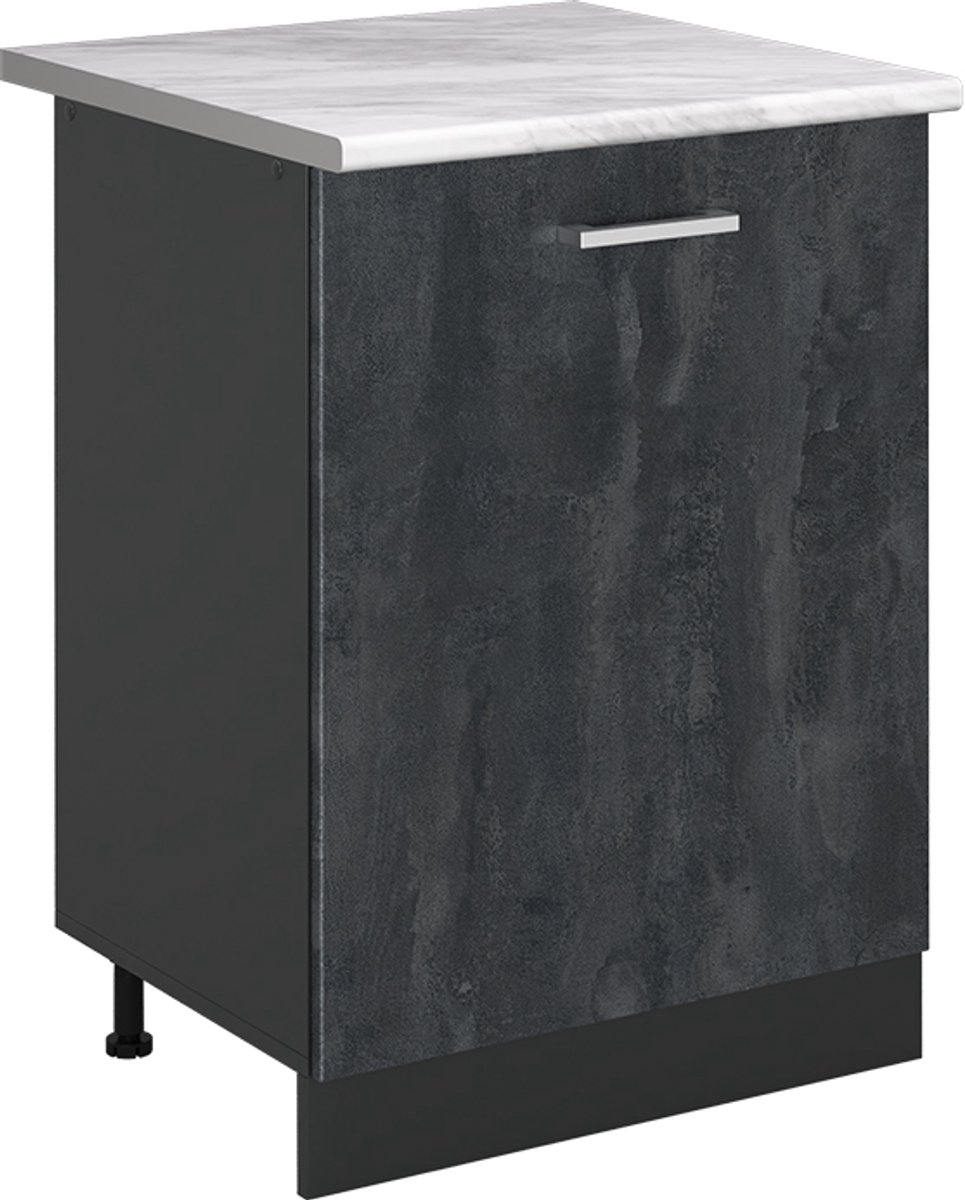 Vicco Keukenonderkast R-Line, Zwart beton/Antraciet, 60 cm met 1 deur marmer werkblad