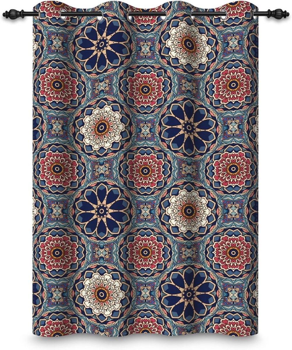 Eyelet Curtain 42 x 63 Inch Boho Traditional Moroccan Colourful Mandala Flower Geometric Boho Style Thermal Curtains - ShopVlot