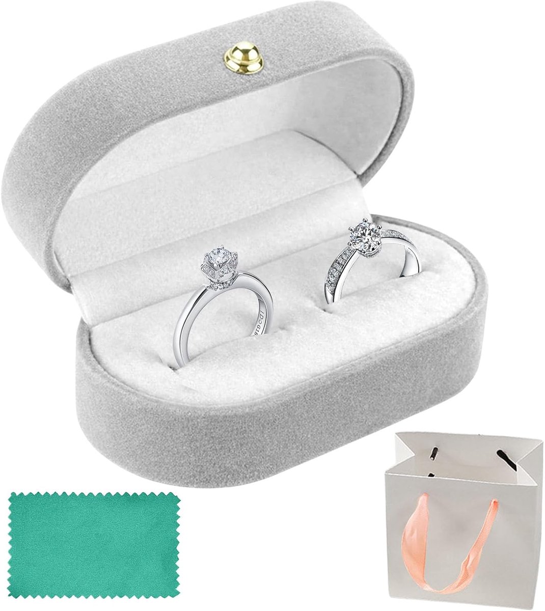 Generiek Ringdoos voor 2 ringen in een lichte en gladde ringdoos, grijs, handgemaakte ringdoos voor aanzoek, bruiloft - ShopVlot