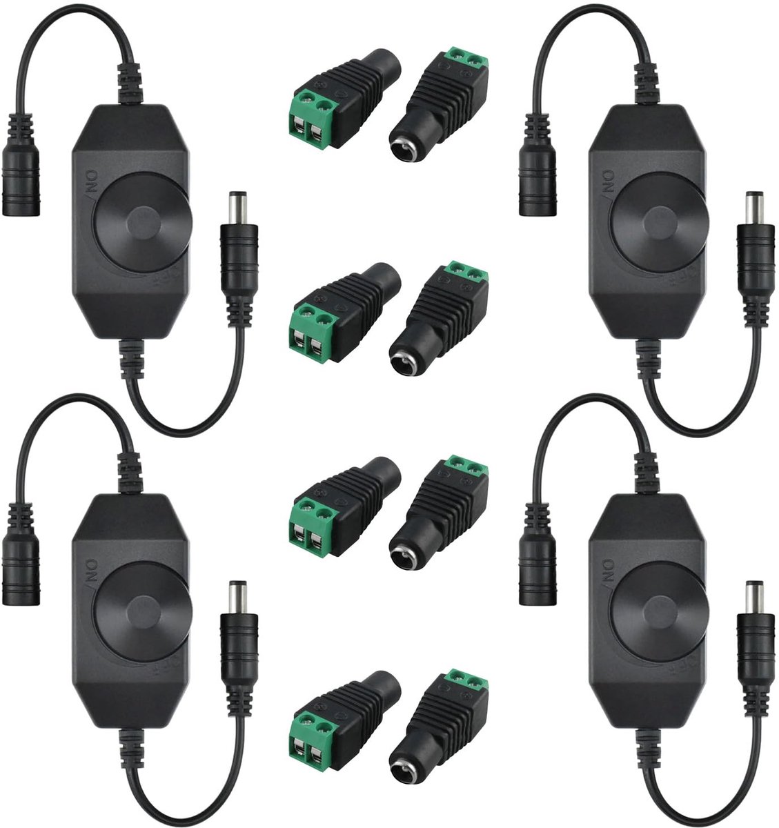 4 stuks PWM led-dimmer DC 12V-24V inline controller voor 5,5 x 2,1 mm jackstekker, led-snoer - ShopVlot