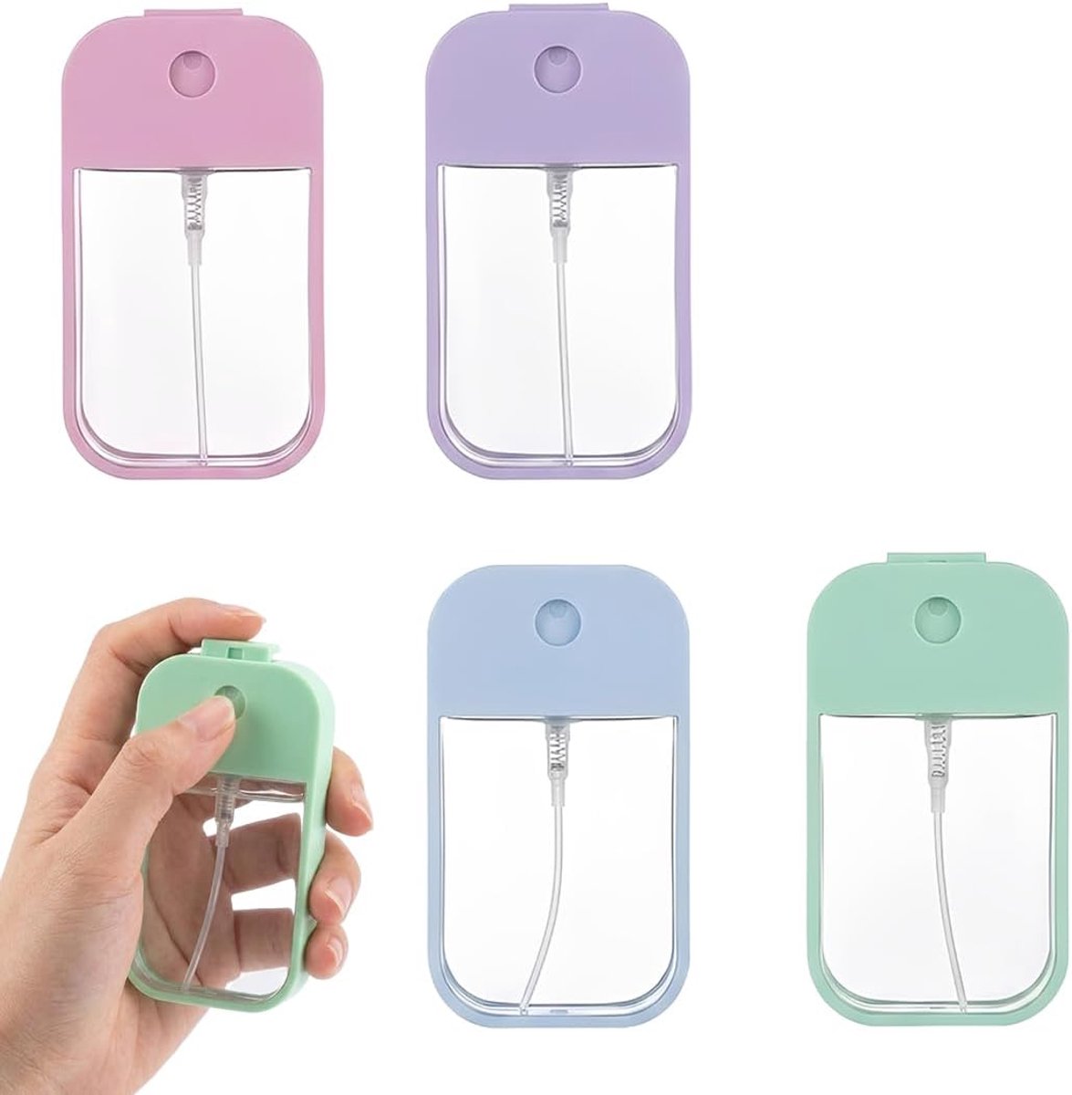 4 stuks 45 ml transparante reisspuitflessen, meerkleurige draagbare kartonnen spuitflessen, lege parfumverstuivers van kunststof, geschikt voor parfum, vochtwater