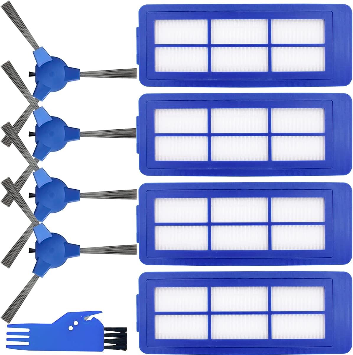 Spares Parts for Eufy Robovac G10 Hybrid, Robovac G30 Hybrid, RoboVac 11S Max, RoboVac 15C Max, RoboVac 30C Max Robot Vacuum Cleaner, 4 HEPA Filter, 4 Side Brush, 1 Cleaning Brush