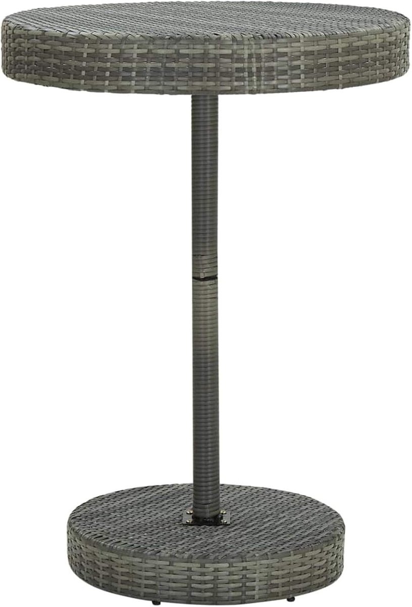 Ronde tuintafel van polyrotan, zwart/grijs en staal, 75,5 x 106 cm, ronde buitentafel van polyrotan, 75,5 x 106 cm, ronde bistrotafel, terrastafel