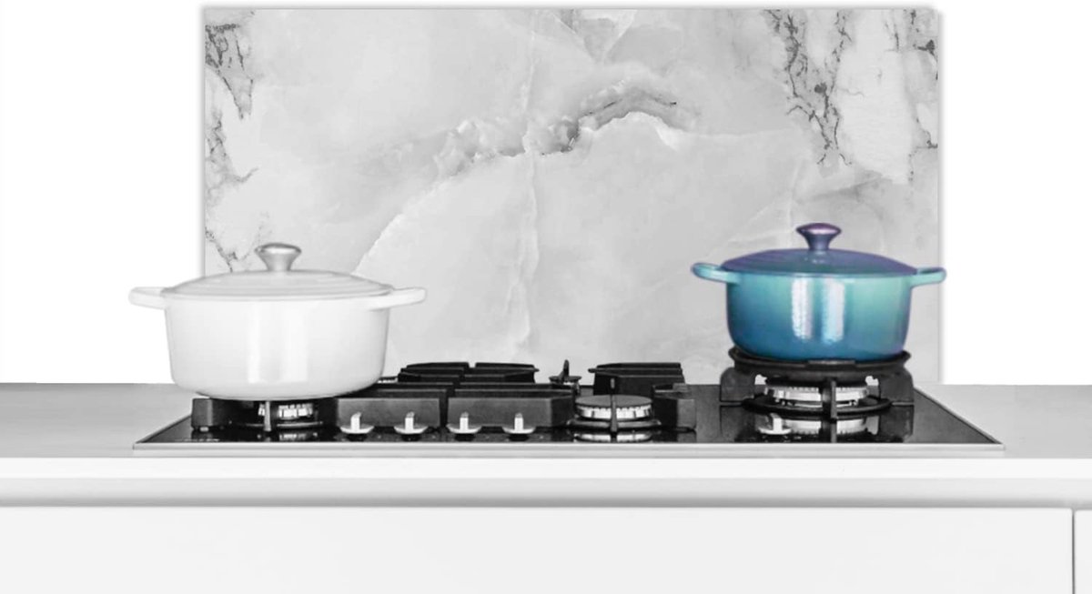 Spatscherm Keuken - 90x45 cm - Marmer - Steen - Wit - Grijs - Marmerlook
