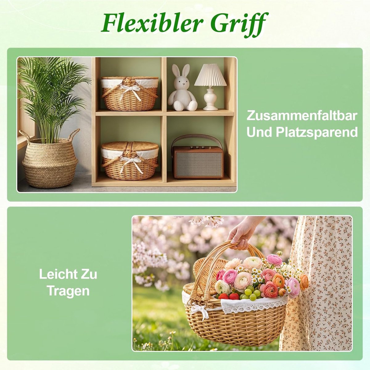 Picknickmand met picknickdeken, picknickmand voor 2 personen, met deksel en inklapbare handgreep met wasbare voering, kleine picknickmand met uitneembare katoenen voering voor picknicks (geel, 39 x 29
