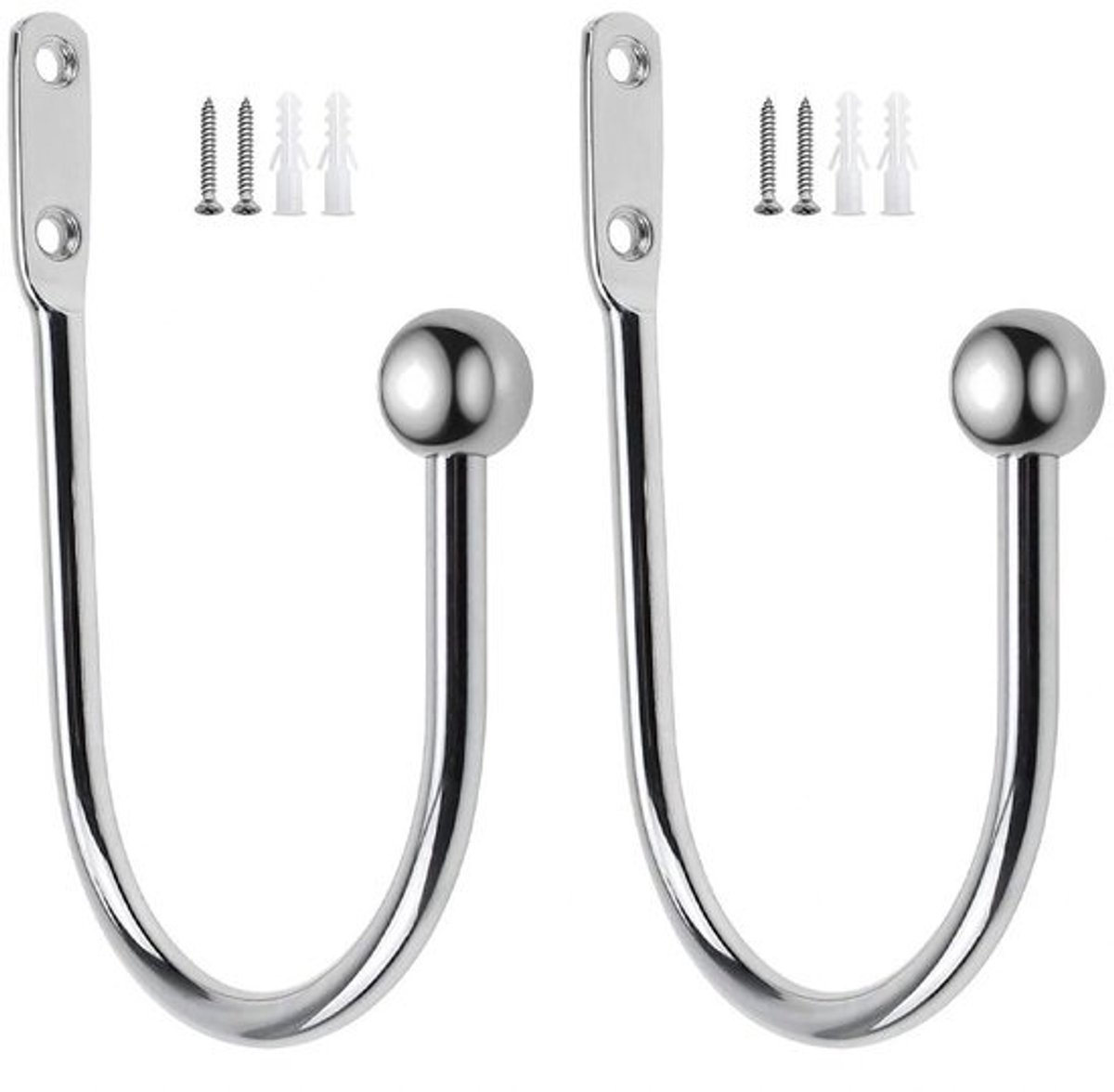 Gordijn tie backs - 2 chromen gordijnhouders - U-vormig - Binnenbreedte 7,5 cm