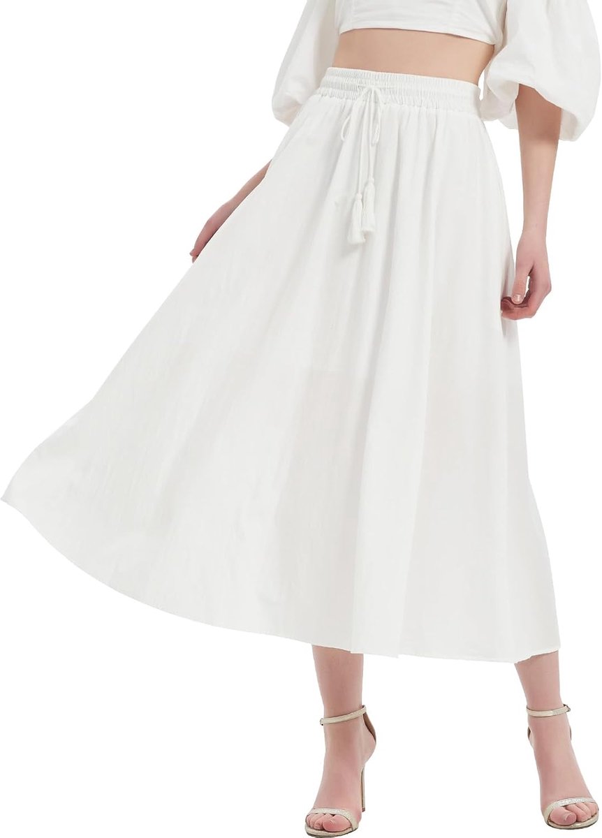 Rokken voor Vrouwen Damesrokken Elastische Taille Lange Rok met Zakken Midi Rok met Koord
