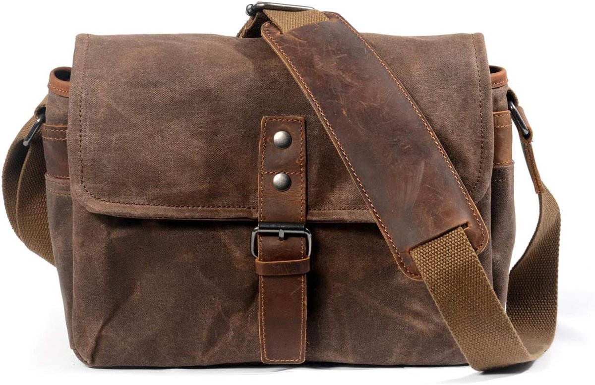 Canvas cameratas voor dames en heren met waterdicht ontwerp, compacte crossbody hoes voor DSLR/SLR/spiegelloze camera's (bruin)