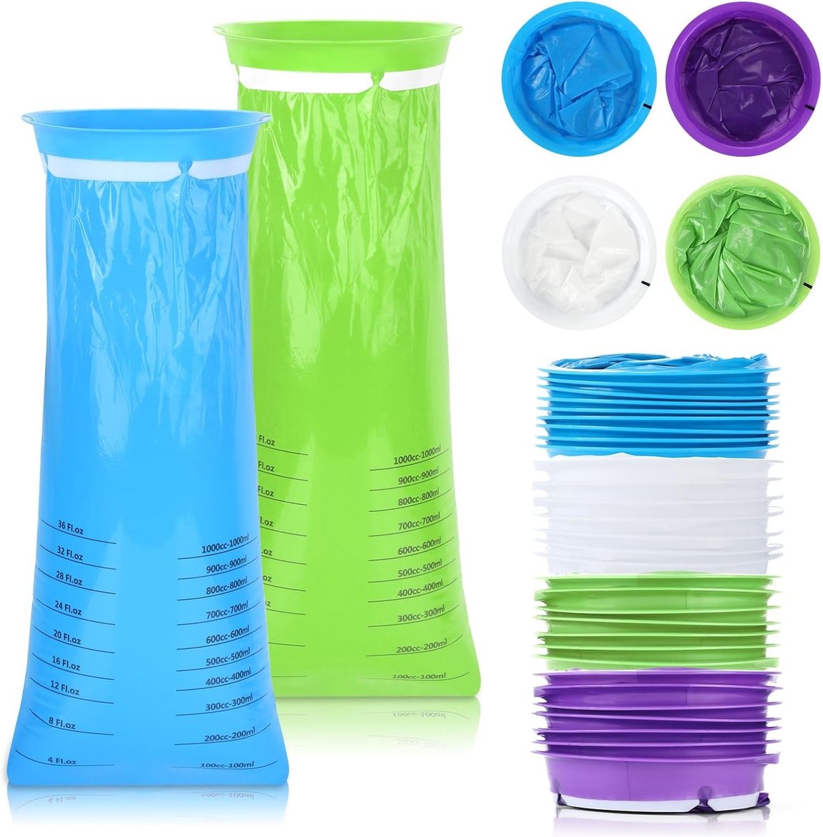 Set van 30 Afvalzakken met Ring - Draagbare Break Bag met Mondstuk 1000ml, Lekvrije Poepzakken voor Auto en Kinderen, Ideaal voor Huisdieren en Buitenactiviteiten
