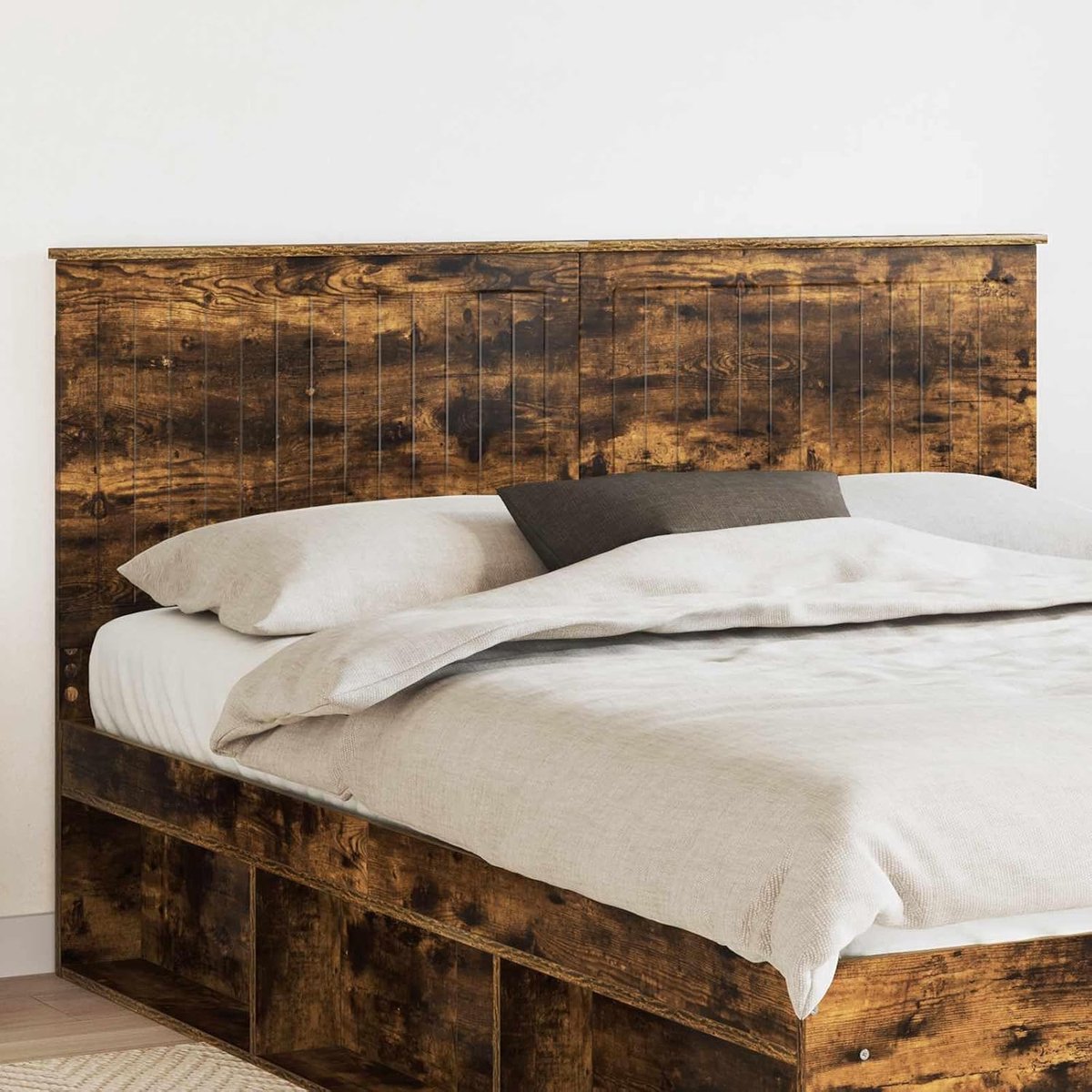 Houten hoofdeinde, 160 cm, minimalistisch hoofdeinde voor de slaapkamer in gerookt eiken, eenvoudige montage en eenvoudig onderhoud.