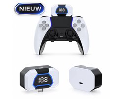 PS5 Controller Powerbank – draadloze oplader - Voor DualSense & DualSense Edge – Met 2 Ophanghaken voor controller en headset