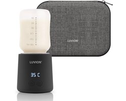 LUVION® Draagbare Flessenwarmer Ultra Pro + Protection Case - Zwart - Met roerfunctie voor gelijkmatig opwarmen van borstvoeding en mixen van kunstvoeding - Geschikt voor nagenoeg alle merken babyflesjes - Onderweg draadloos je baby fles verwarmen