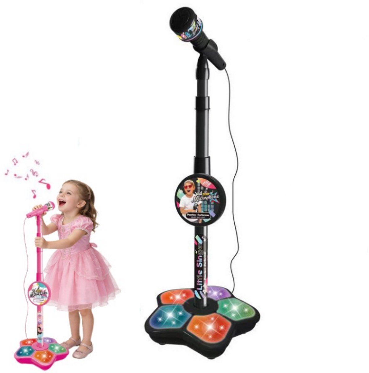Kinder Karaoke Microfoon Speelgoed met Verstelbare Staander en LED-Lichten, Muziek Zangspeelgoed, Aansluitbaar op Telefoon, Rollenspel Speelgoed, Perfect Verjaardags- en Sinterklaas Cadeau voor Kinderen van 3 tot 8 Jaar