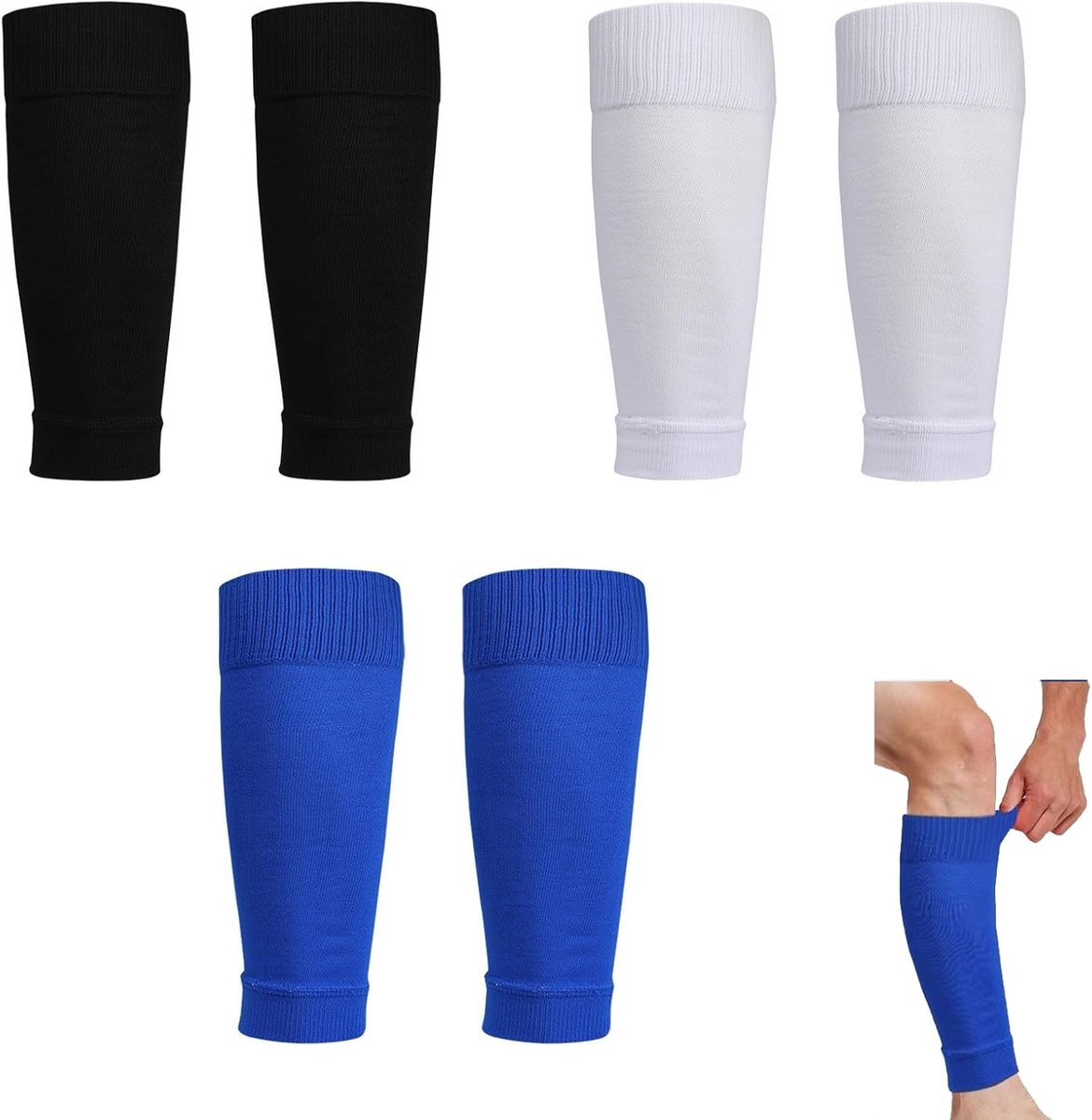 Scheenbeschermers mouwen kinderen sport sokken hoesjes 3 paar zwart blauw donkerblauw 31x9cm geschikt voor 130-150cm jeugd trainingsbescherming