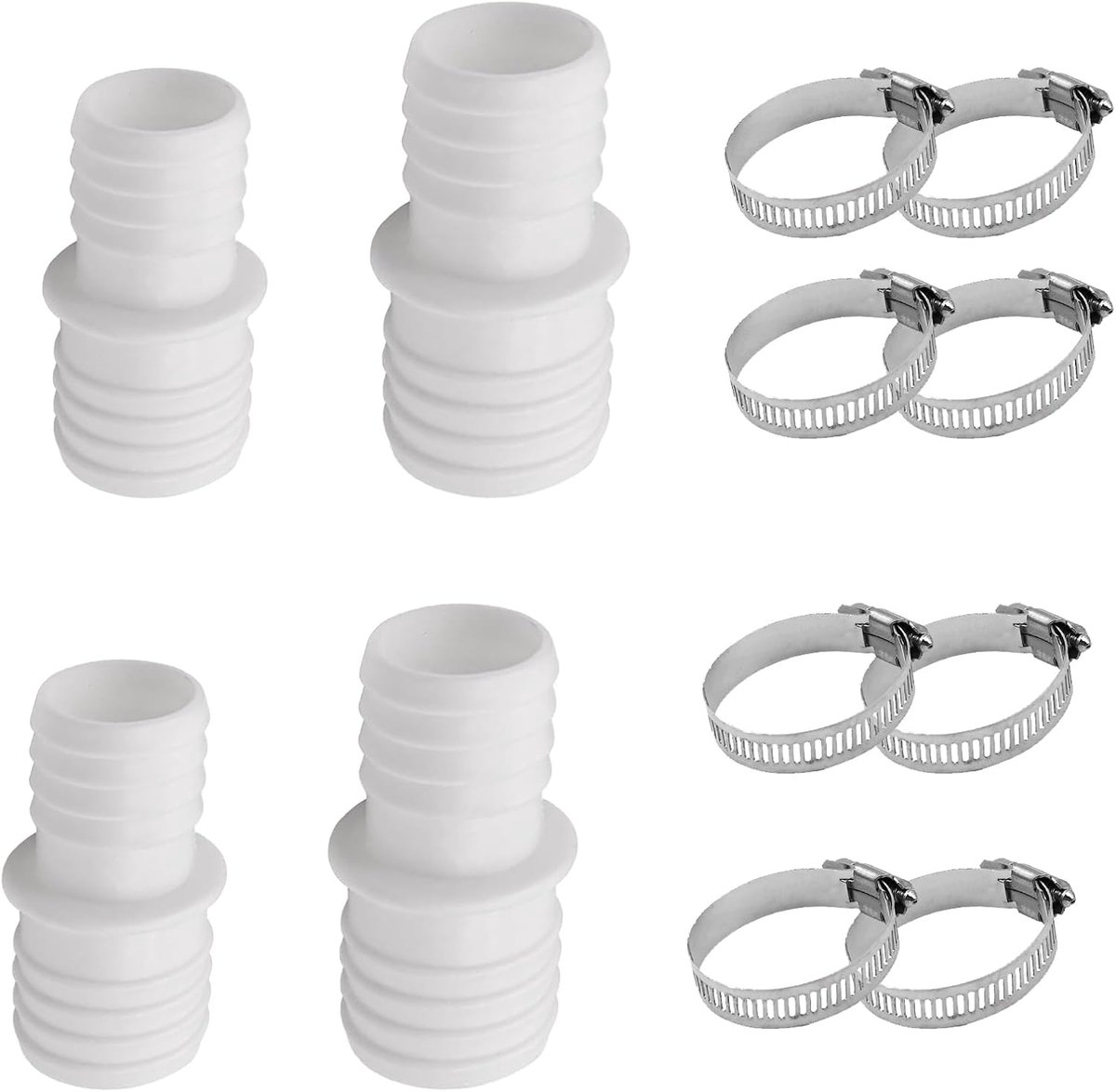 4 stuks zwembadslangverbinders, 32 tot 38 mm, zwembadslangverbinder, zwembadslangadapter, zwembadslangadapter met 8 stuks roestvrijstalen slangklemmen, voor tuin en zwembadslangen