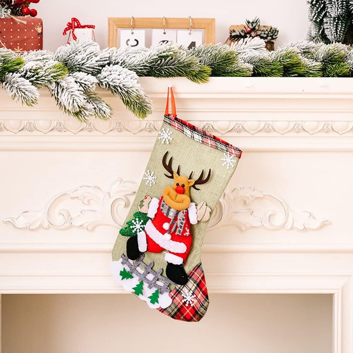 Kousen, kerstkousenset, kerstmanlaarzen, sokken, cadeauzakjes, voor kinderen, gezinnen, kerstfeest versieren (sneeuwpop en eland) (B)