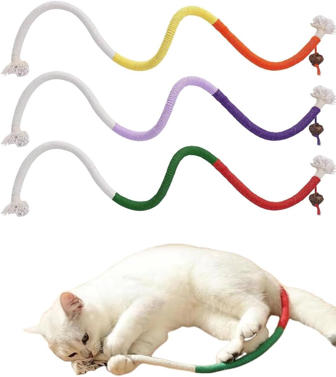 3 stuks kattenspeelgoed, touw, kauwspeelgoed voor katten, voor het reinigen van tanden en het verwijderen van stress, speelgoed van touw, grappig kattenkruid speelgoed (70 cm)