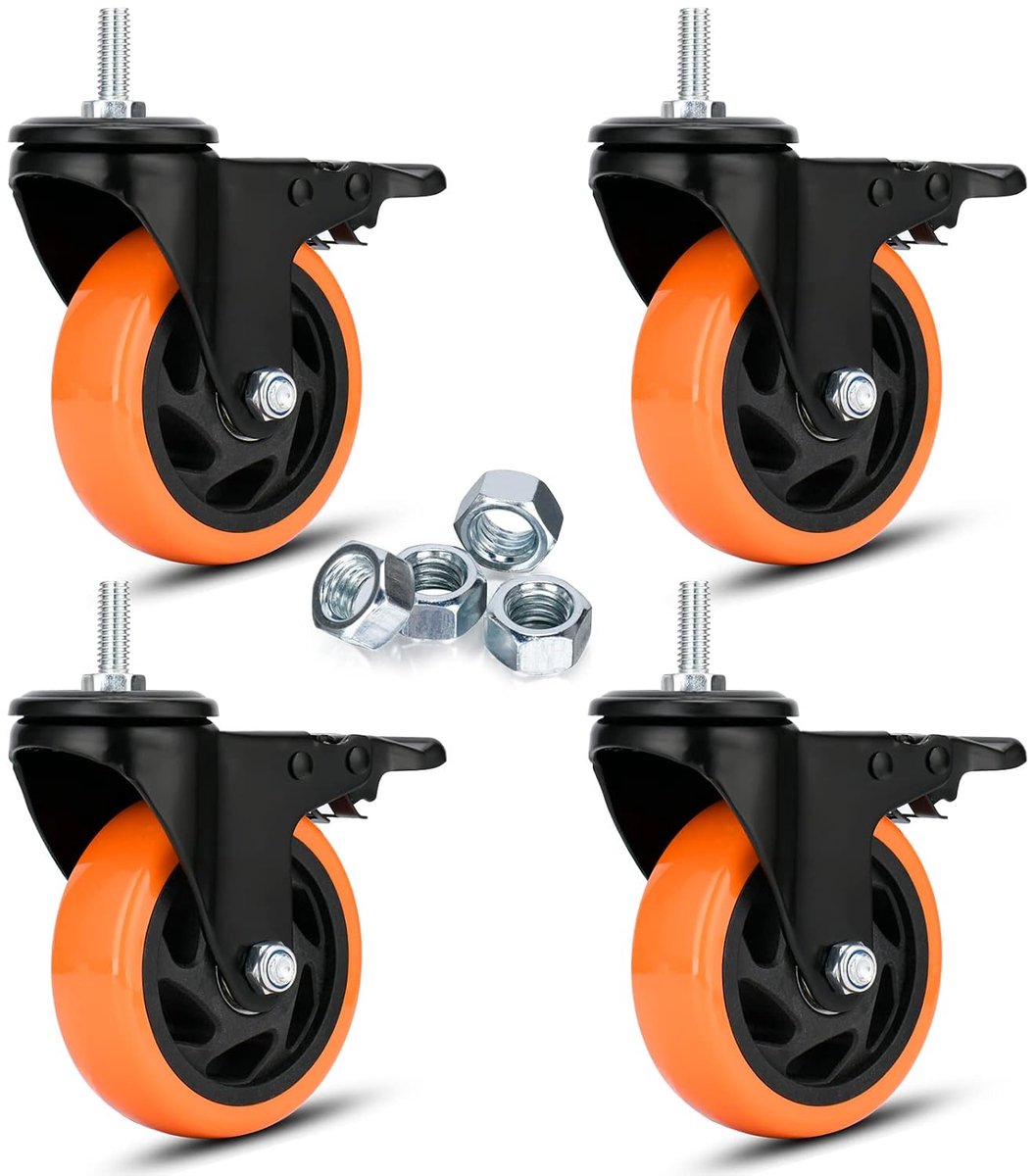 Set van 4 zware draaiwielen (100 mm) PVC-wielen met draadstijlen M10x25mm, draagkracht 540 kg met dubbele veiligheidsbeveiliging, industriële wielen voor trolleys en meubels