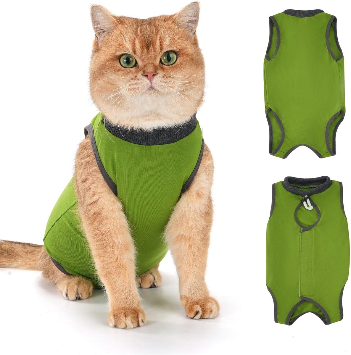 Herstelpak voor katten, ademende anti-likkende onesie voor kittens, chirurgische postoperatieve beschermende body, comfortabel alternatief voor E-kraag, groen (L)