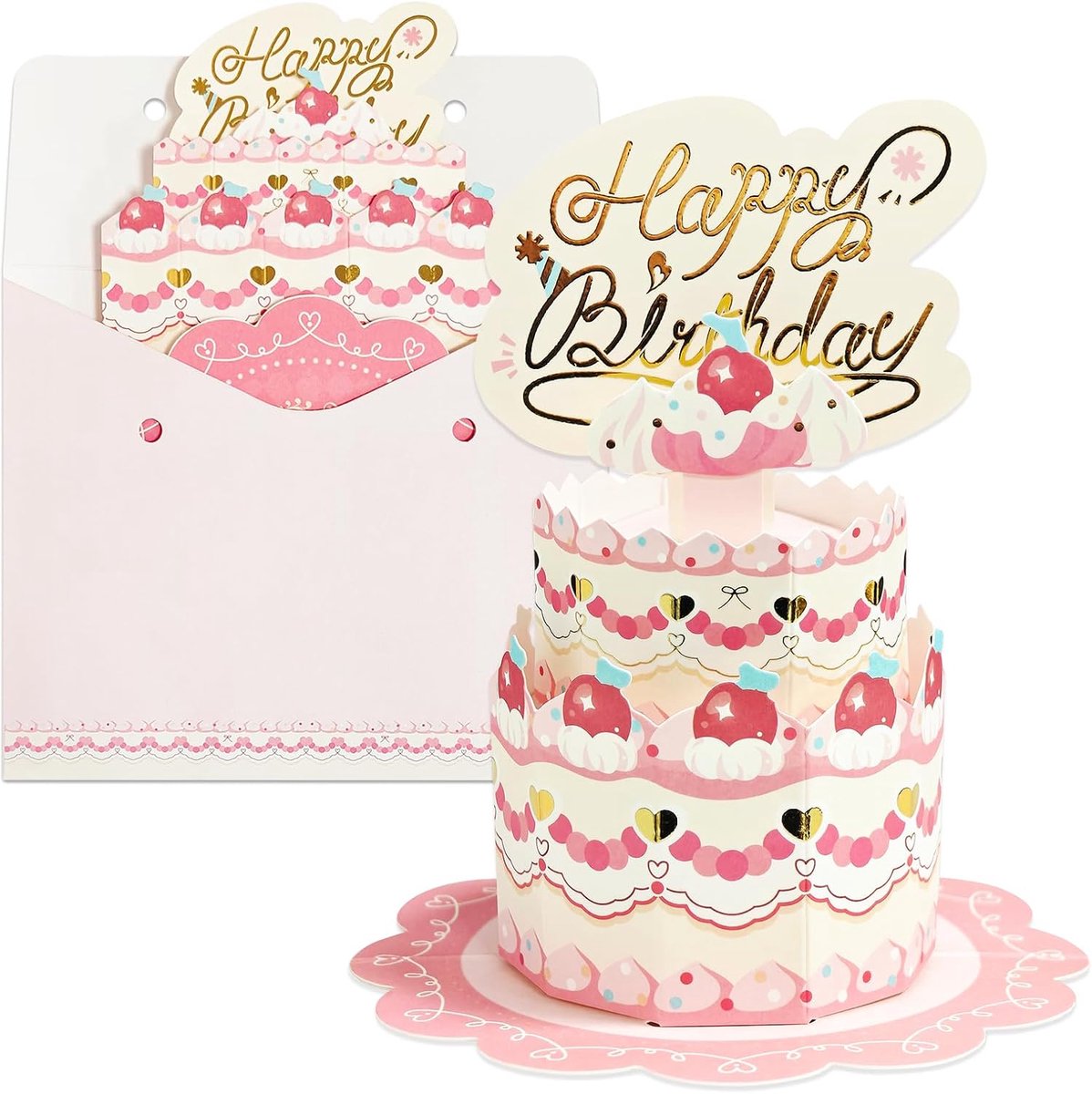 3D pop-up verjaardagskaart voor vrouwen, Happy Birthday Cake Design wenskaart met envelop, handgemaakte cadeaubon