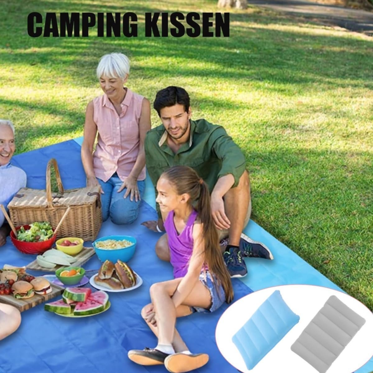Kussen, 2 stuks, voor camping, opblaasbaar, ultralicht, voor reizen en camping, 47 x 30 cm, voor strand, wandelen, draagbaar en waterdicht