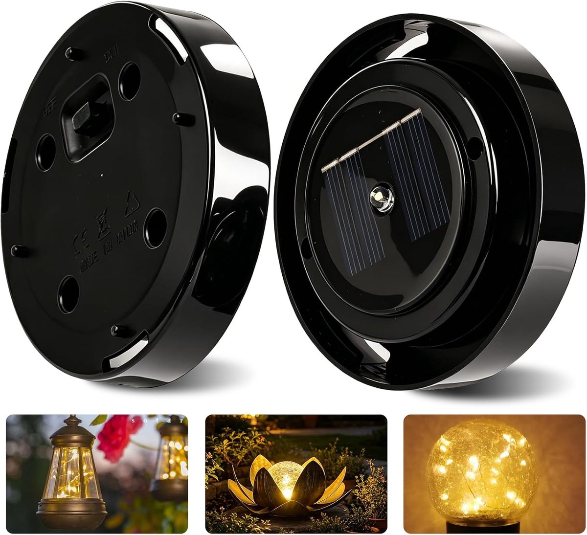 2 stuks reservelampen op zonne-energie, 8 cm, reserve-deksel, IP65 waterdichte led-zonnepanelen, vervanging voor tuinlampen op zonne-energie, zonne-lantaarn en doe-het-zelf (warm licht)