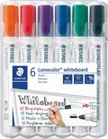 Set de 6 marqueurs pour tableau blanc Staedtler Lumocolor orange, rouge, violet, bleu, vert et noir.