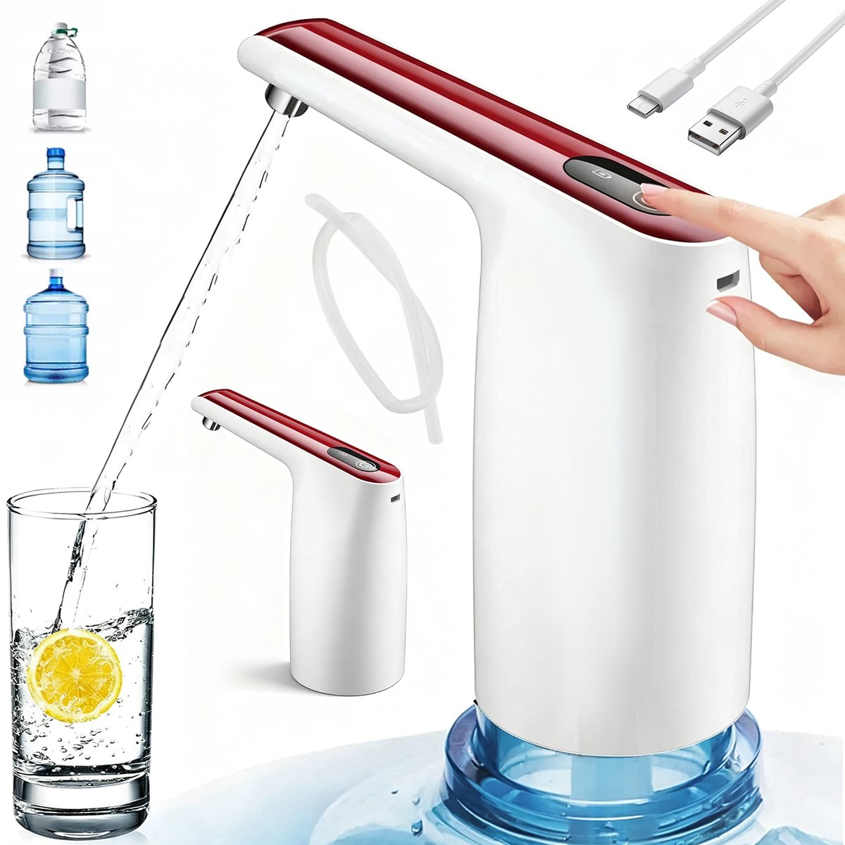 Elektrische Waterpomp - Waterdispenser voor Waterflessen - Flessenpomp - USB Oplaadbaar - 1200mAh Accu - Automatische Waterafgifte - Compact en Draagbaar