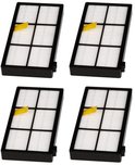 Vier vervangende filters met witte filters en zwarte randen, met gele lipjes.
