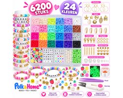PolkaHome - Complete Kralenset van 6200 Kleikralen | 24 Kleuren kralen, Inclusief Parel-, Letter- en Cijferkralen | kralen & bedels Perfect voor Armbanden, Sieraden en Creatieve Projecten | Ideaal Cadeau voor Hobbyliefhebbers, kralen set, Beads kit