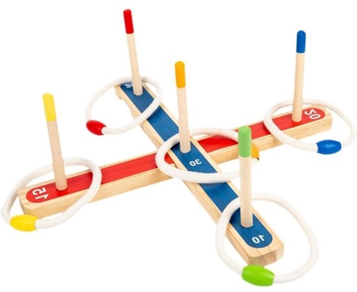Houten ringwerpspel - Kinderspel voor buiten - Interactief spel - Educatief speelgoed - Basis 30.5 cm - Houtkleur